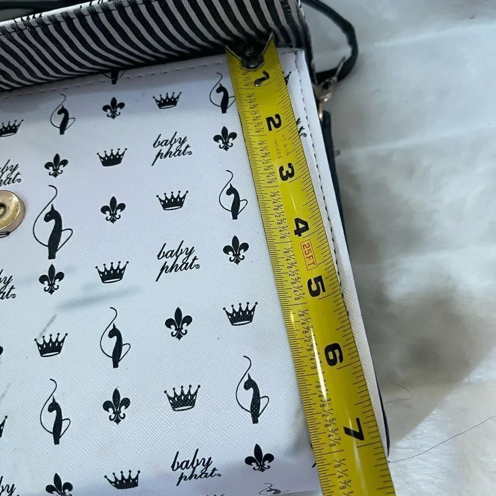 Baby Phat black and white logo satchel/shoulder bag with gold tone accent.